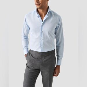 Eton Solid Signature Oxford Shirt Light Blue Size Small